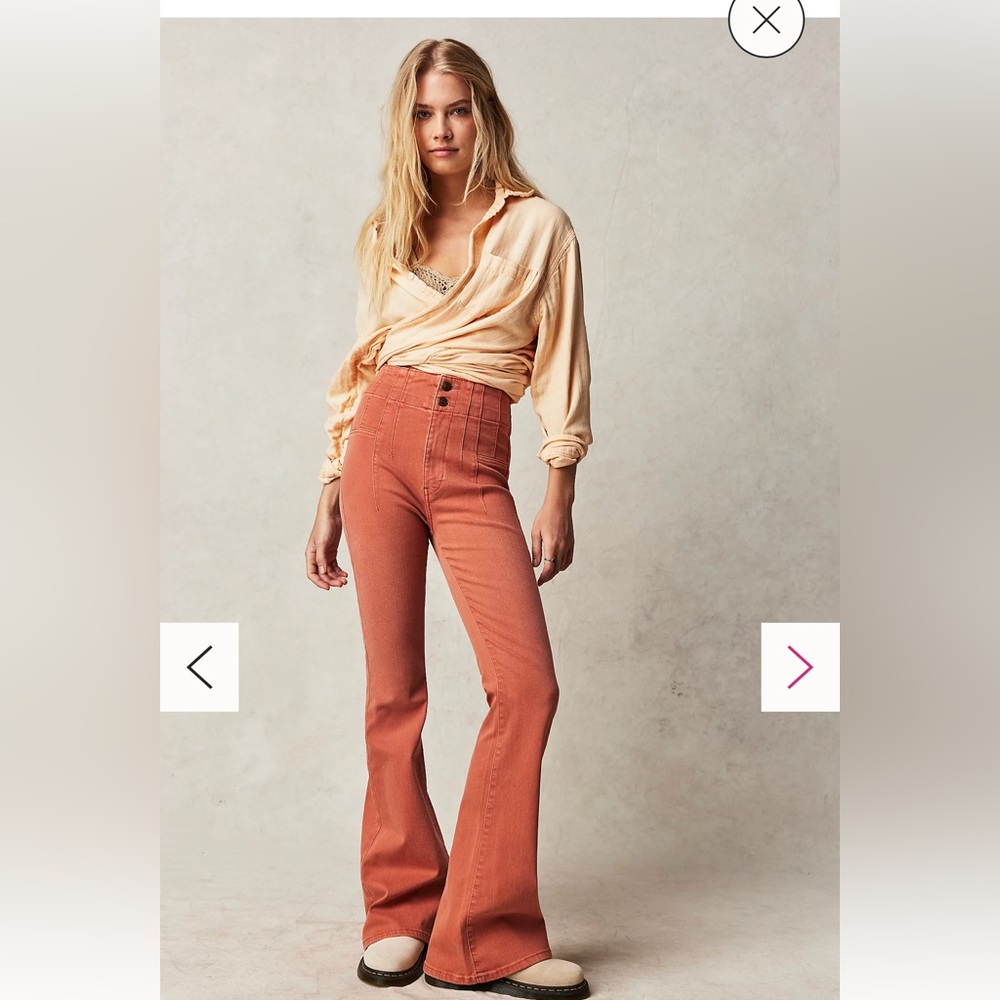 We The Free Jade Flare jeans by Free People, Apricot-Brandy color